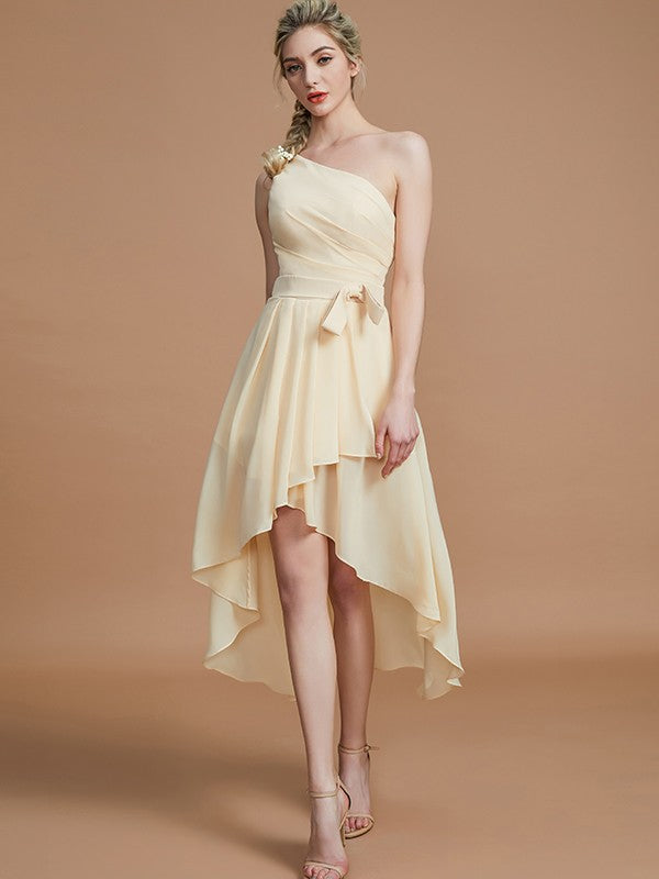 Wholesale A-Line/Princess One-Shoulder Sleeveless Layers Asymmetrical Chiffon Bridesmaid Dresses